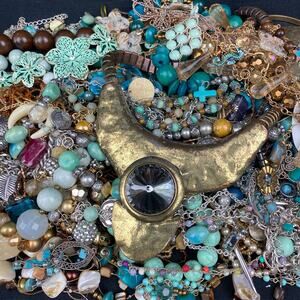Jewelry for Crafting 3+ pounds Turquoise Gold Brown Toned Floral Glass Beads